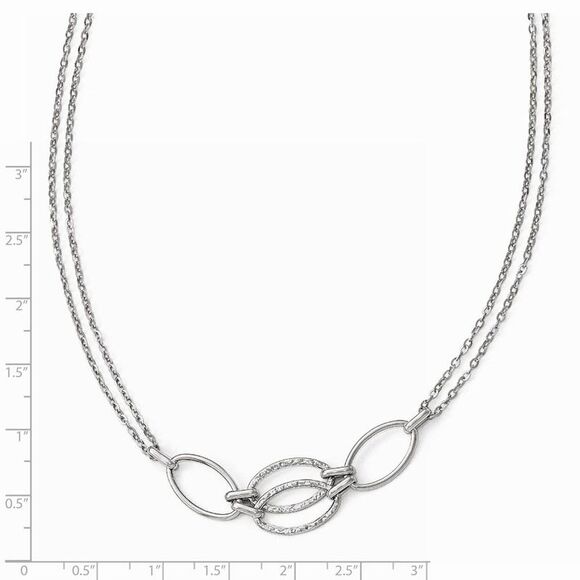 14k White Gold Polished Double Strand Link Necklace, 17.5 Inch - Picture 2 of 4